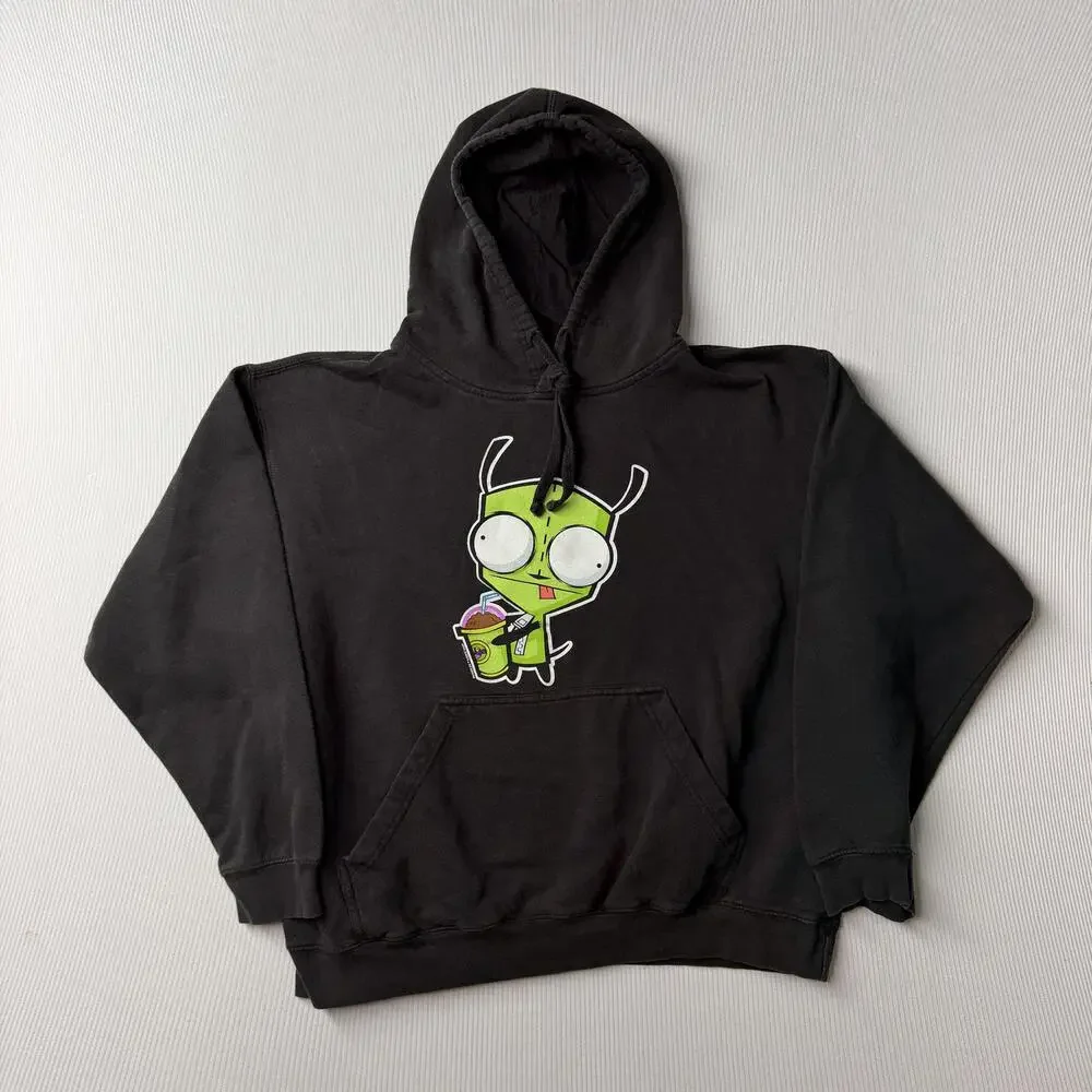 Invader Zim GIR Hoodie Mens Large Black Fleece Pullover Kangaroo Pocket Graphic